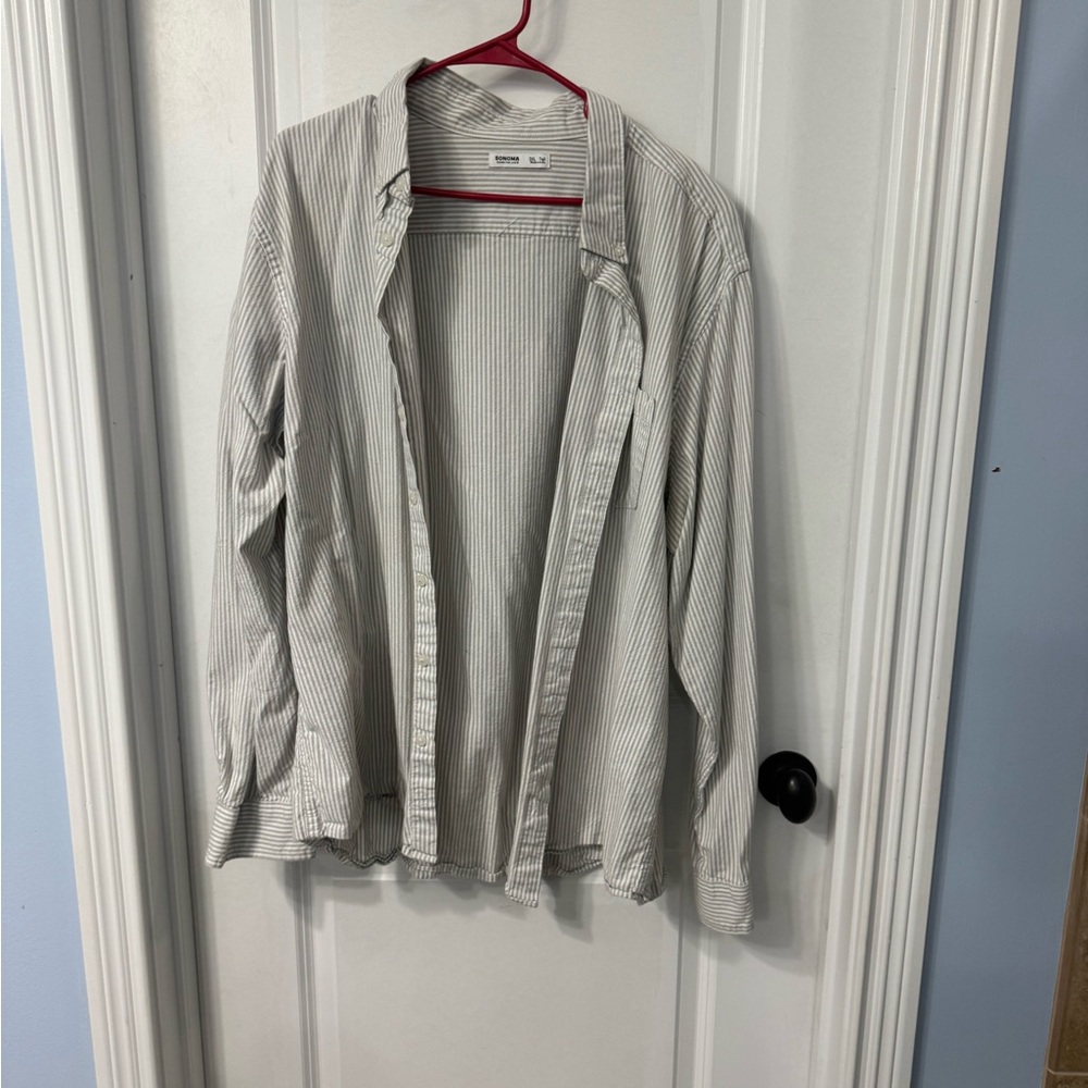 Sonoma Gray and White Striped Shirt